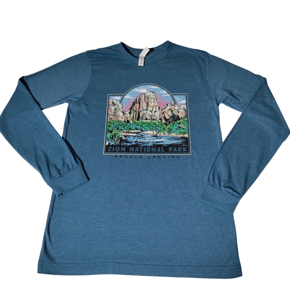 Zion National Park Angels Landing Long Sleeve Tee Blue Size M Bella+Canvas